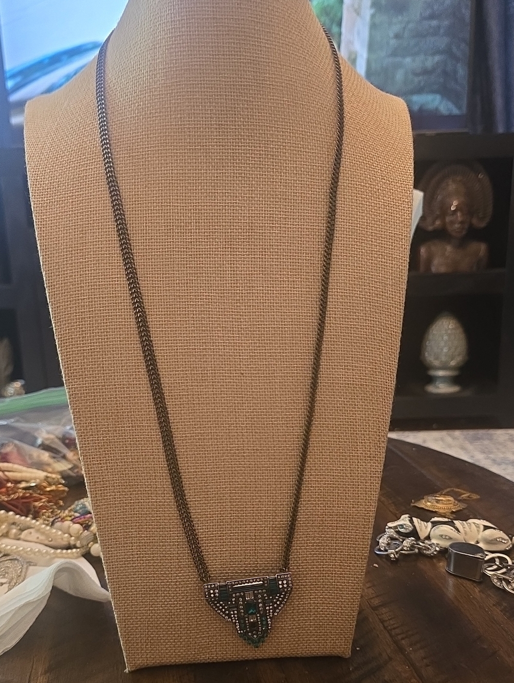 Chloe + Isabel Black Chain Necklace with Teal Accent Geometric Pendant